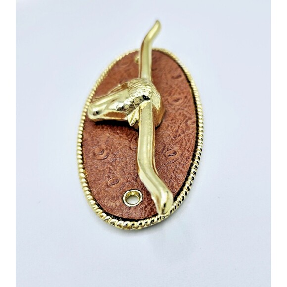 Belt Hanger Vintage Texas Longhorn Steer Brown Leather Gold Tone Holds 12 Belts - Picture 7 of 10
